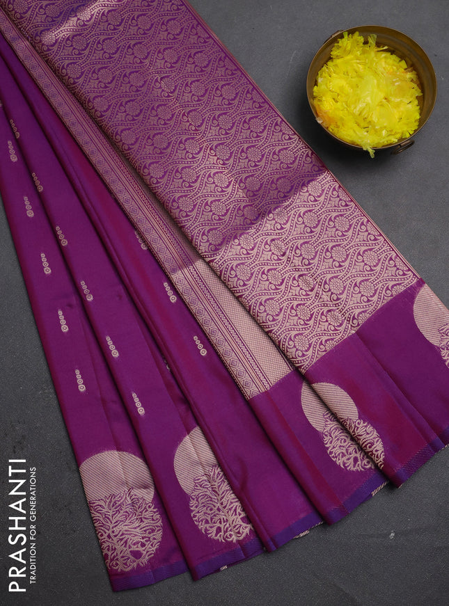 Semi soft silk saree purple with allover zari woven buttas and zari woven butta border
