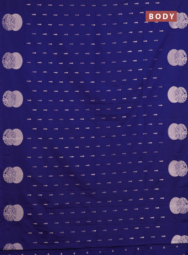 Semi soft silk saree navy blue with allover zari woven buttas and zari woven butta border