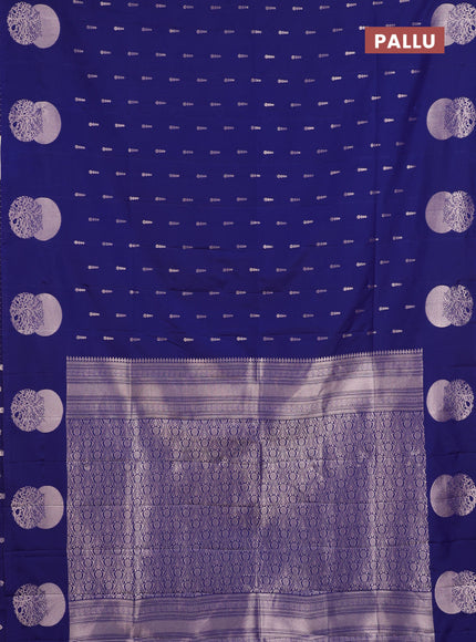Semi soft silk saree navy blue with allover zari woven buttas and zari woven butta border