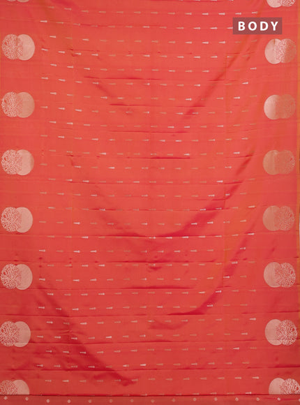 Semi soft silk saree sunset orange with allover zari woven buttas and zari woven butta border