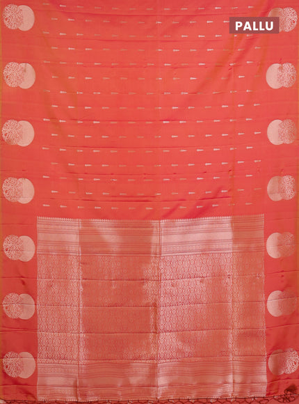 Semi soft silk saree sunset orange with allover zari woven buttas and zari woven butta border