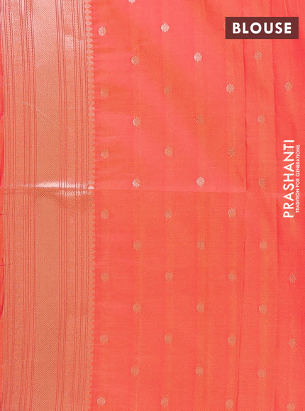 Semi soft silk saree sunset orange with allover zari woven buttas and zari woven butta border