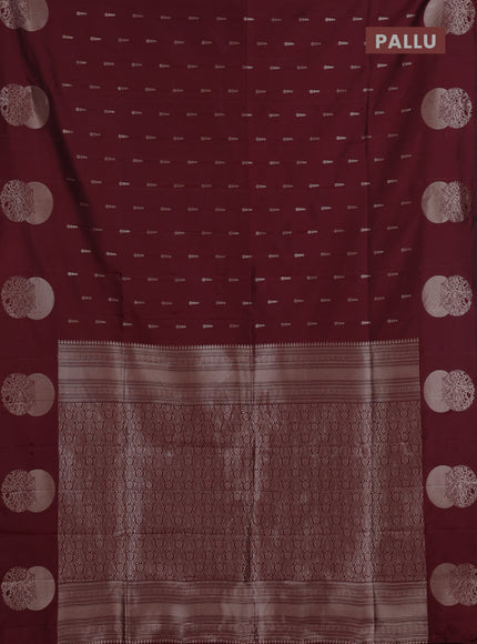 Semi soft silk saree maroon with allover zari woven buttas and zari woven butta border