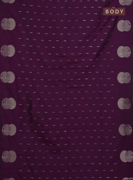 Semi soft silk saree deep purple with allover zari woven buttas and zari woven butta border
