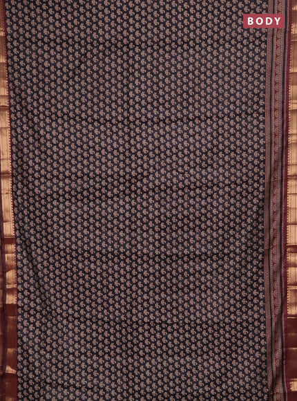 Semi maheshwari cotton saree black and wine shade with allover butta prints and zari woven border