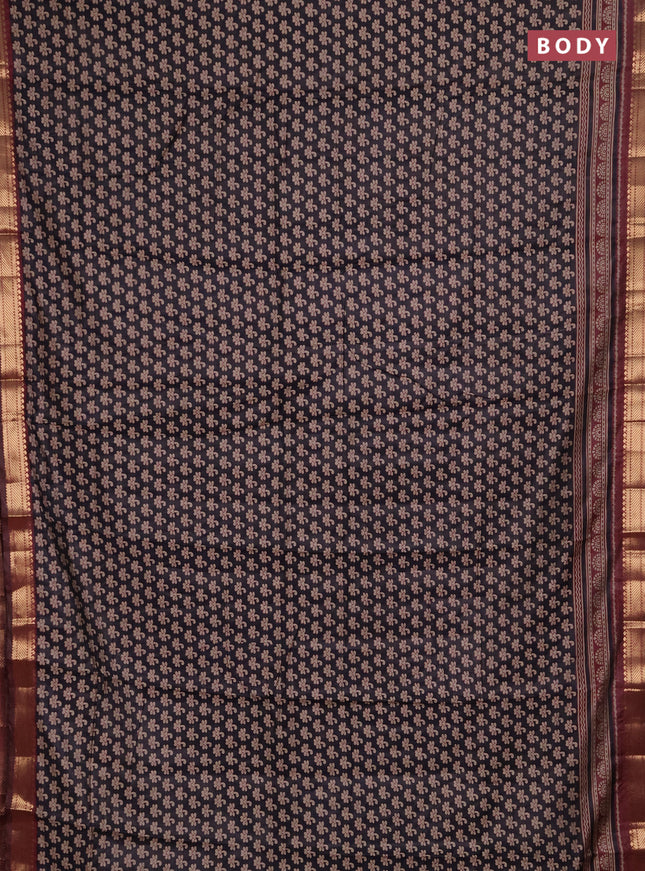 Semi maheshwari cotton saree black and wine shade with allover butta prints and zari woven border