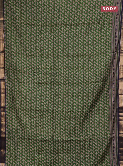 Semi maheshwari cotton saree green and black with allover butta prints and zari woven border