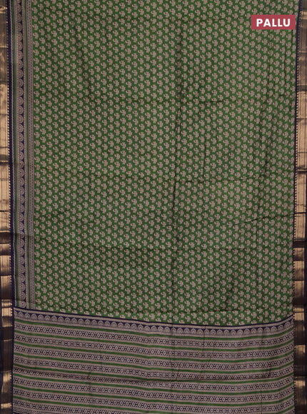 Semi maheshwari cotton saree green and black with allover butta prints and zari woven border