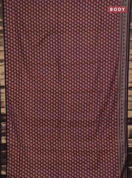 Semi maheshwari cotton saree wine shade and black with allover butta prints and zari woven border