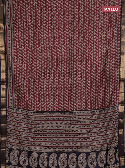Semi maheshwari cotton saree wine shade and black with allover butta prints and zari woven border