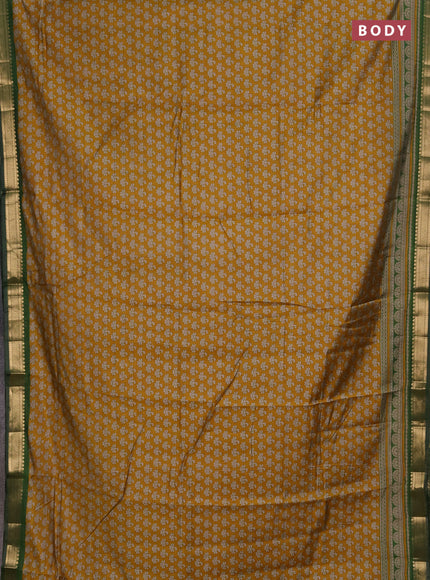 Semi maheshwari cotton saree mustard yellow and green with allover butta prints and zari woven border