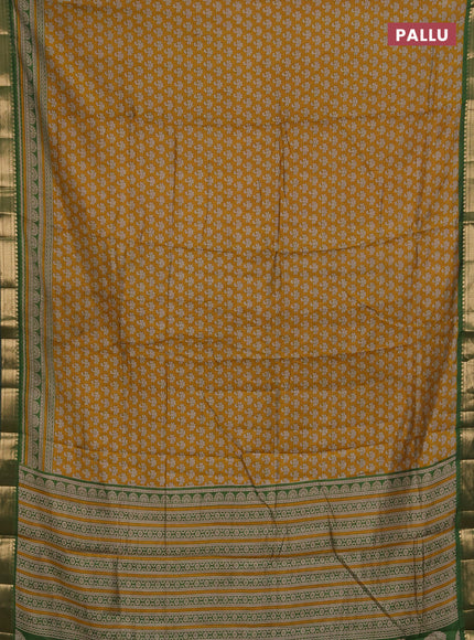 Semi maheshwari cotton saree mustard yellow and green with allover butta prints and zari woven border