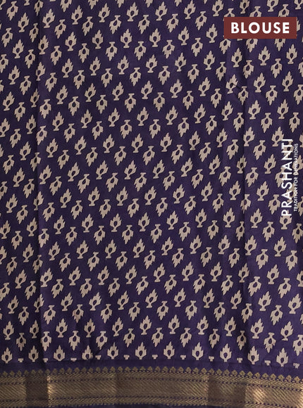 Semi maheshwari cotton saree green and navy blue with allover geometric prints and zari woven border