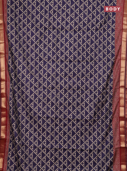 Semi maheshwari cotton saree navy blue and maroon with allover geometric prints and zari woven border