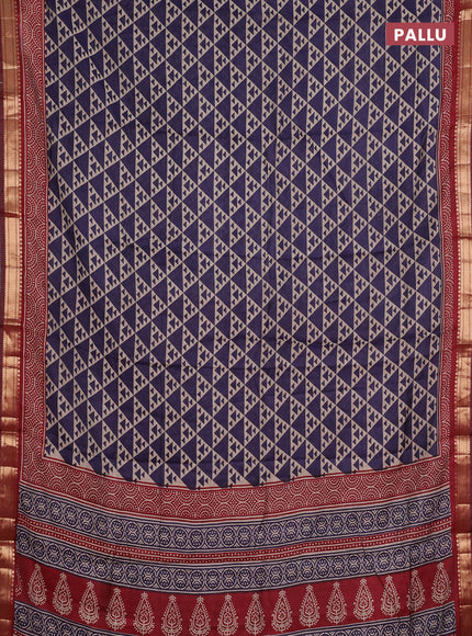 Semi maheshwari cotton saree navy blue and maroon with allover geometric prints and zari woven border