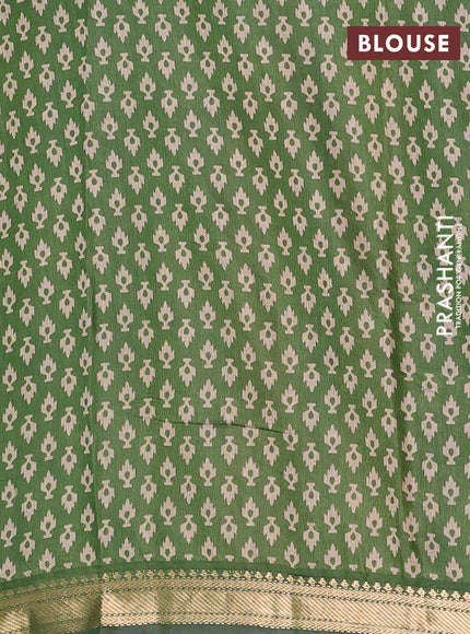 Semi maheshwari cotton saree mustard yellow and green with allover geometric prints and zari woven border