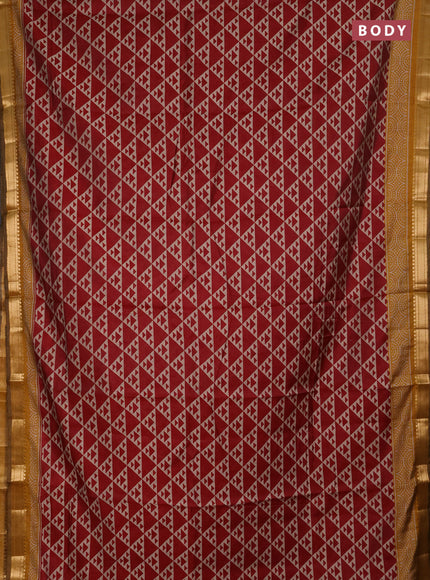 Semi maheshwari cotton saree maroon and mustard yellow with allover geometric prints and zari woven border