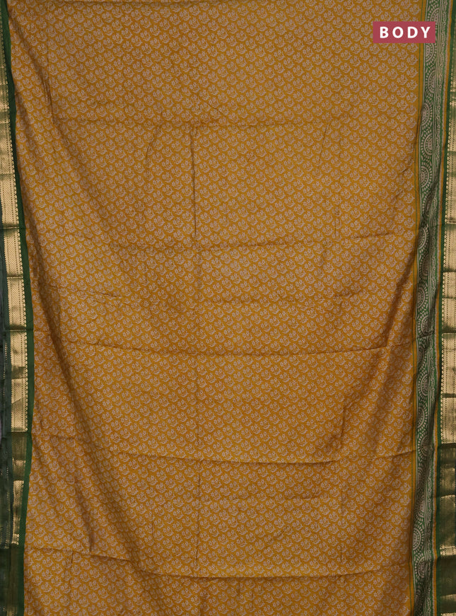 Semi maheshwari cotton saree mustard yellow and sap green with allover butta prints and zari woven border