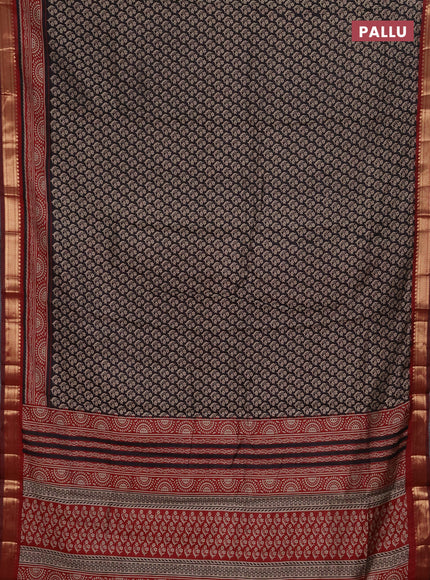 Semi maheshwari cotton saree black and maroon with allover butta prints and zari woven border