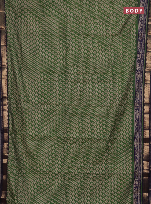 Semi maheshwari cotton saree green and navy blue with allover butta prints and zari woven border
