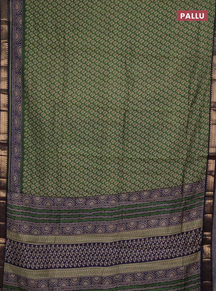Semi maheshwari cotton saree green and navy blue with allover butta prints and zari woven border