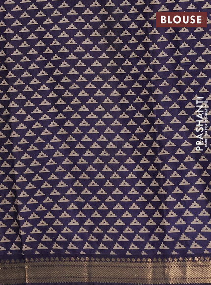 Semi maheshwari cotton saree green and navy blue with allover butta prints and zari woven border