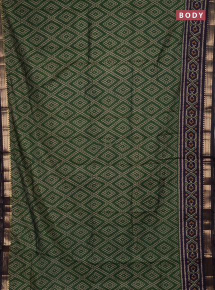 Semi maheshwari cotton saree green and navy blue with allover geometric prints and ikat zari woven border