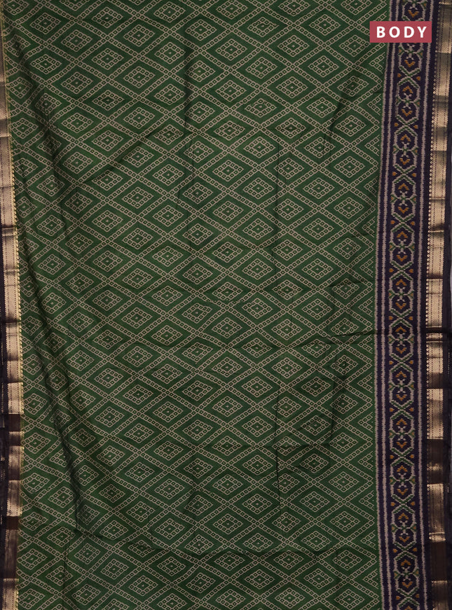 Semi maheshwari cotton saree green and navy blue with allover geometric prints and ikat zari woven border