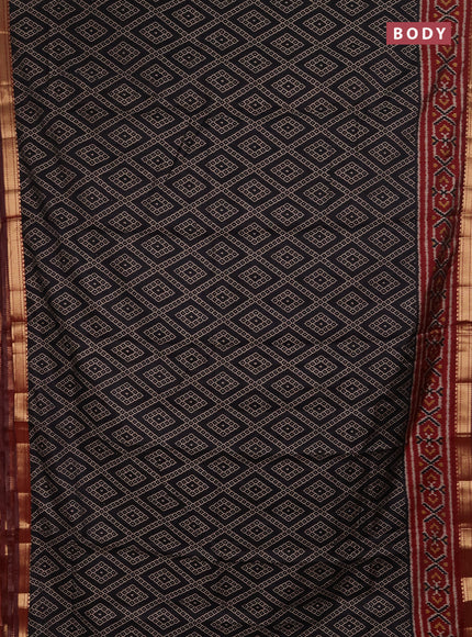 Semi maheshwari cotton saree black and maroon with allover geometric prints and ikat zari woven border