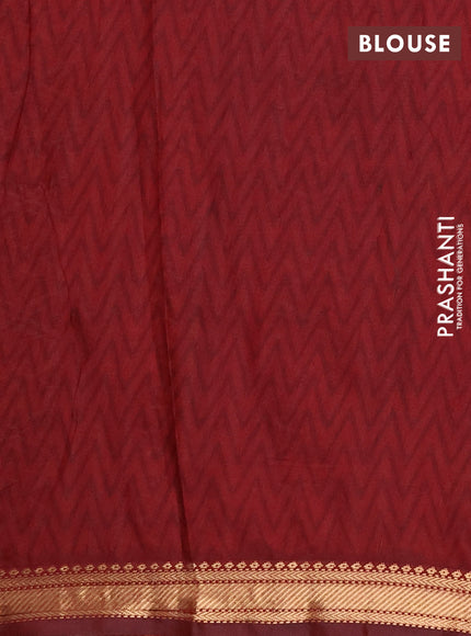 Semi maheshwari cotton saree black and maroon with allover geometric prints and ikat zari woven border