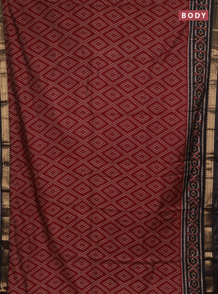 Semi maheshwari cotton saree maroon and black with allover geometric prints and ikat zari woven border