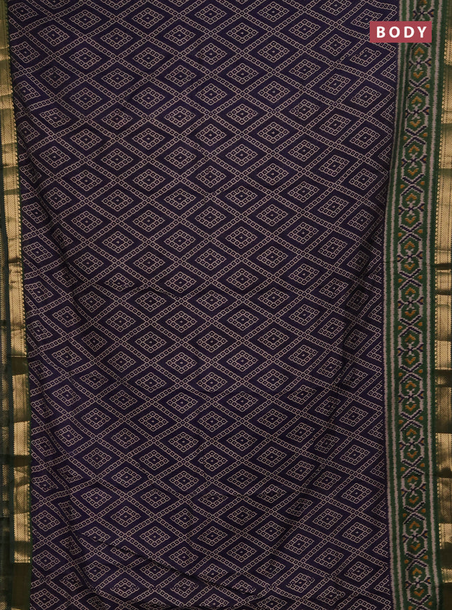 Semi maheshwari cotton saree navy blue and light green with allover geometric prints and ikat zari woven border