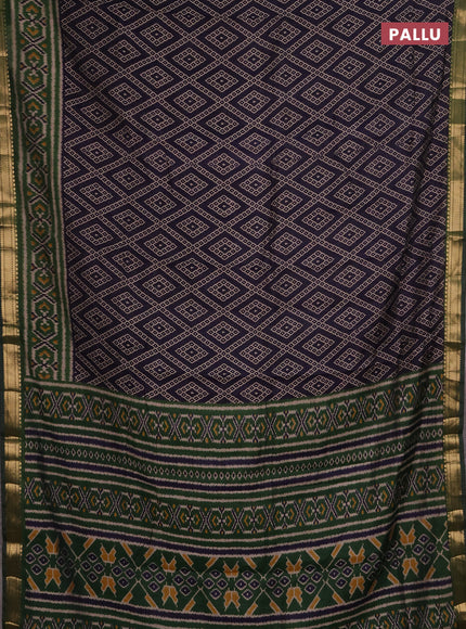 Semi maheshwari cotton saree navy blue and light green with allover geometric prints and ikat zari woven border