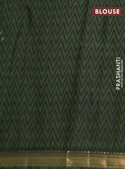 Semi maheshwari cotton saree navy blue and light green with allover geometric prints and ikat zari woven border