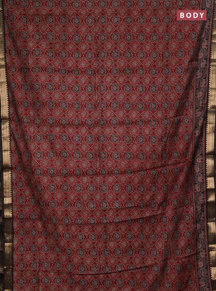 Semi maheshwari cotton saree maroon and black with allover prints and zari woven border