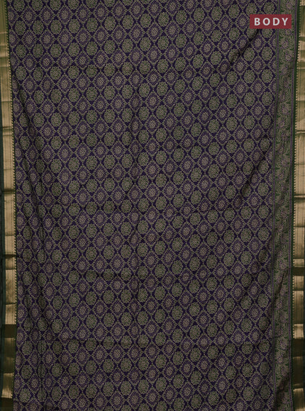 Semi maheshwari cotton saree navy blue and green with allover prints and zari woven border