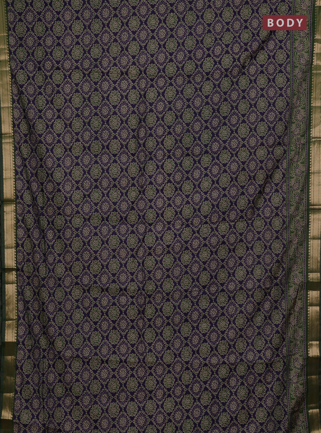 Semi maheshwari cotton saree navy blue and green with allover prints and zari woven border