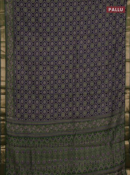 Semi maheshwari cotton saree navy blue and green with allover prints and zari woven border