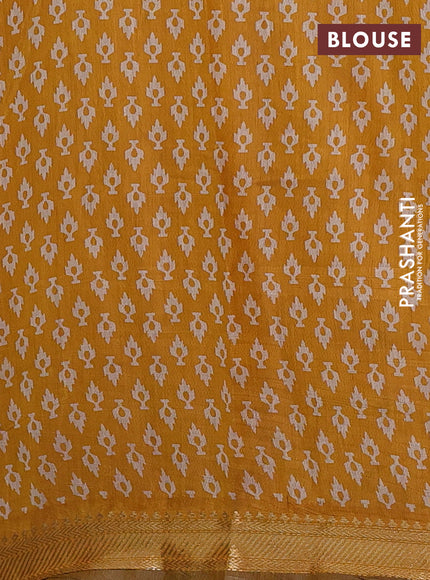 Semi maheshwari cotton saree green and mustard yellow with allover prints and zari woven border