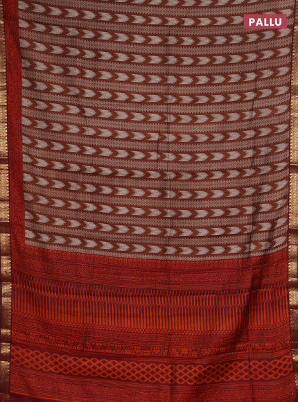 Semi maheshwari cotton saree coffee brown and maroon with allover prints and zari woven border