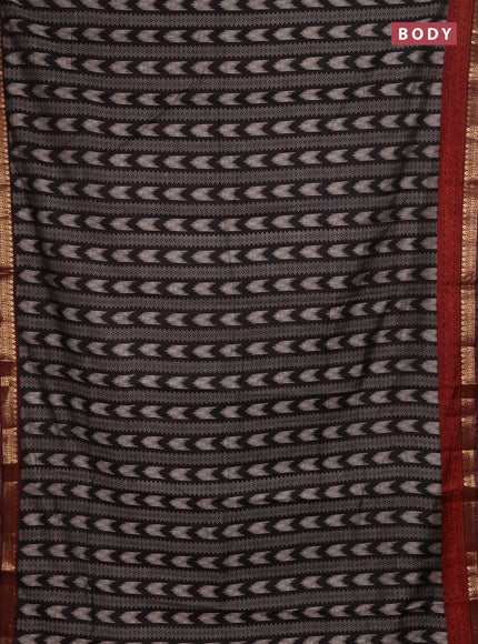 Semi maheshwari cotton saree black and maroon with allover prints and zari woven border