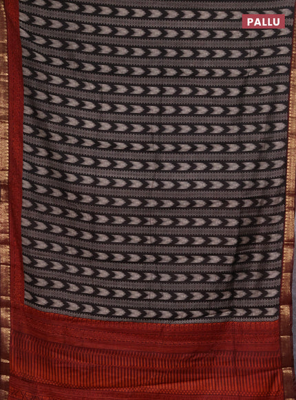 Semi maheshwari cotton saree black and maroon with allover prints and zari woven border