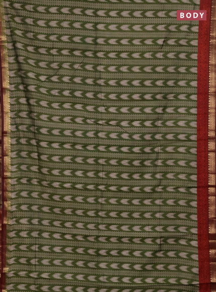 Semi maheshwari cotton saree green and maroon with allover prints and zari woven border