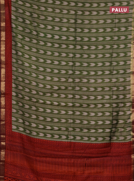 Semi maheshwari cotton saree green and maroon with allover prints and zari woven border