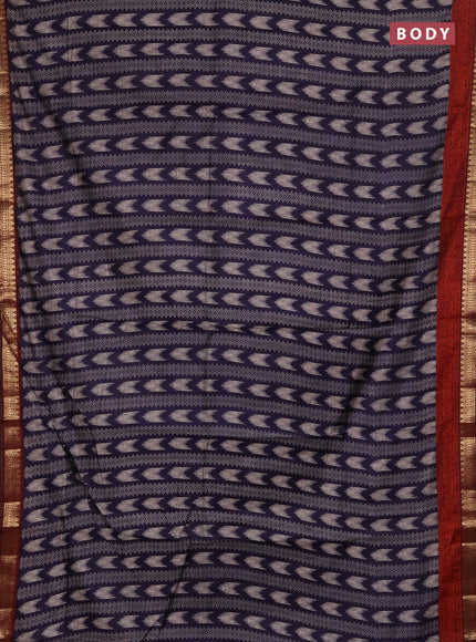 Semi maheshwari cotton saree navy blue and maroon with allover prints and zari woven border