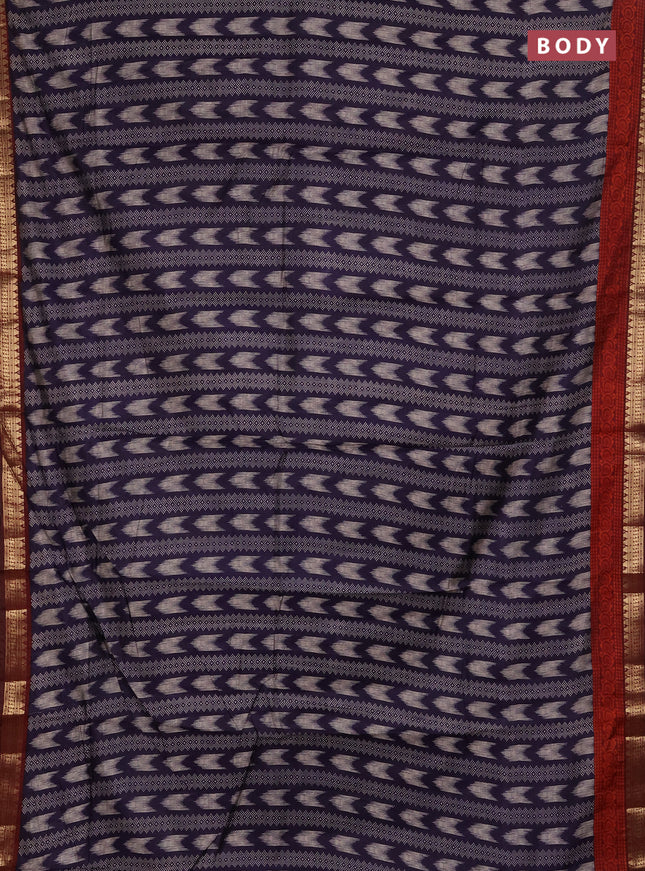 Semi maheshwari cotton saree navy blue and maroon with allover prints and zari woven border