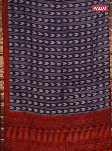 Semi maheshwari cotton saree navy blue and maroon with allover prints and zari woven border