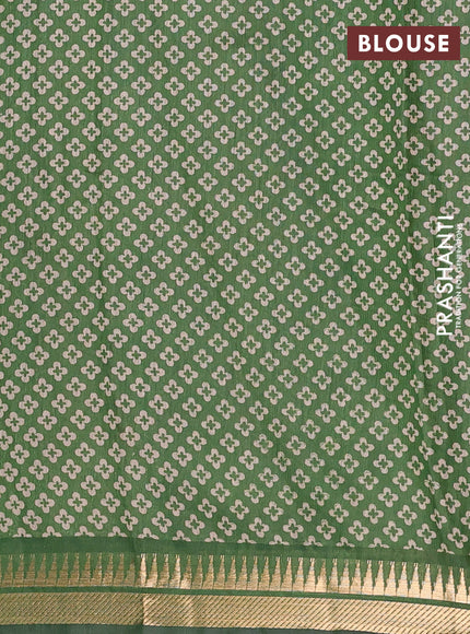 Semi maheshwari cotton saree navy blue and green with allover kalamkari prints and zari woven border