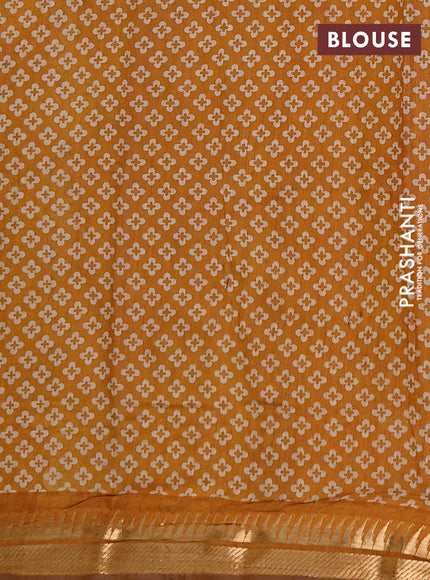 Semi maheshwari cotton saree green and mustard yellow with allover kalamkari prints and zari woven border