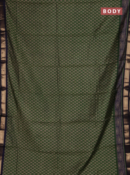 Semi maheshwari cotton saree green and black with allover geometric prints and zari woven border
